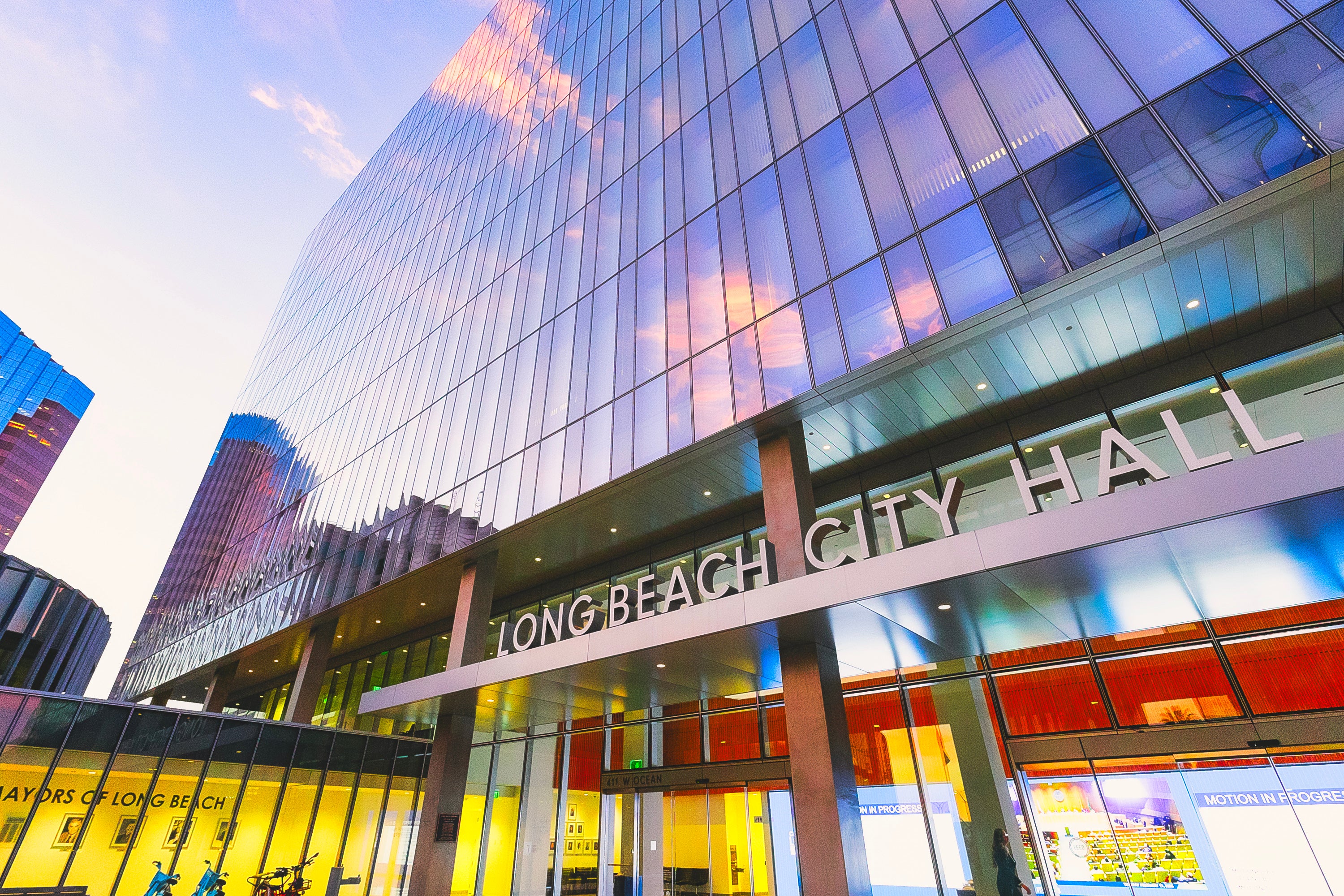 Exterior of City Hall at sunset 
