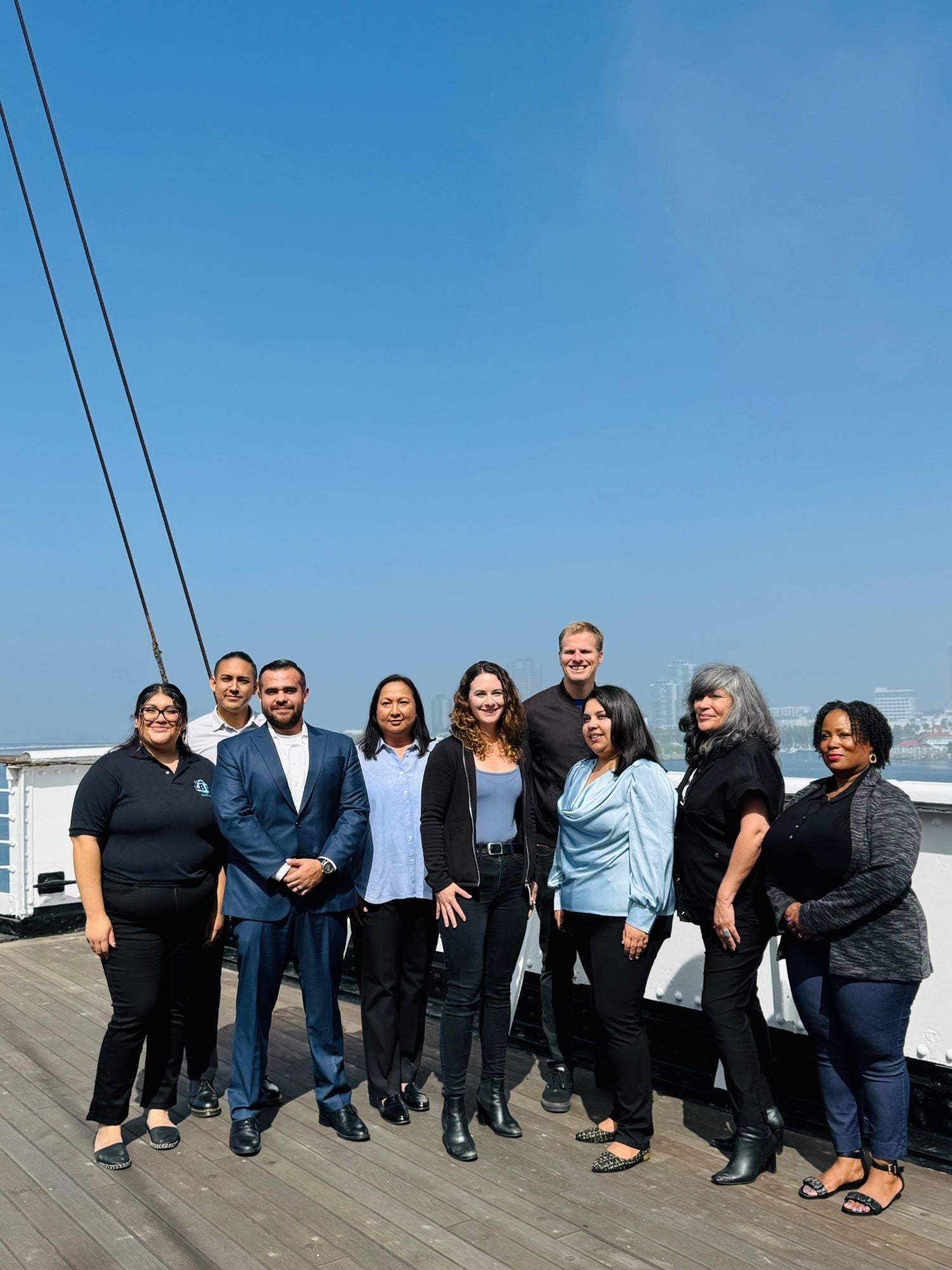 Nine Long Beach City Employees in a Group on a Boat