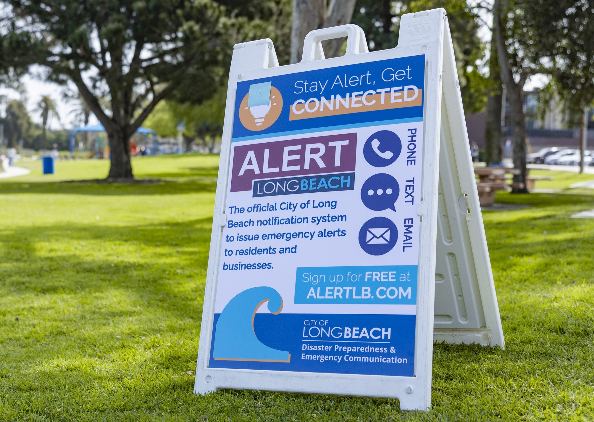 Alert Long Beach sign at a park Alert Long Beach sign at a park
