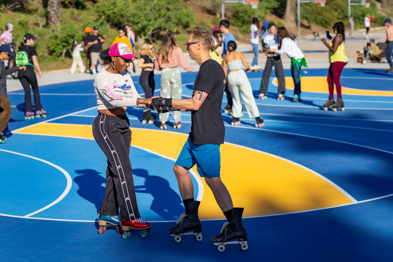Community members skating on the new Junipero Sports Court Community members skating on the new Junipero Sports Court