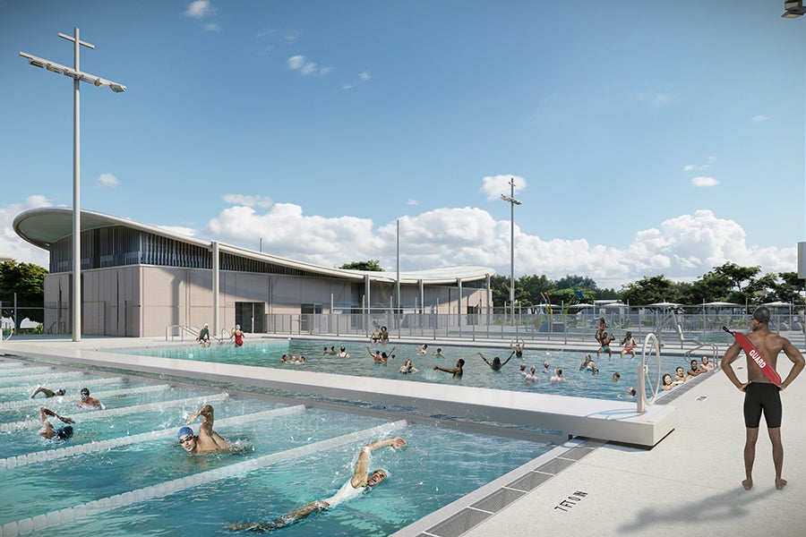 Rendering of the Belmont Beach and Aquatics Center. Rendering of the Belmont Beach and Aquatics Center.