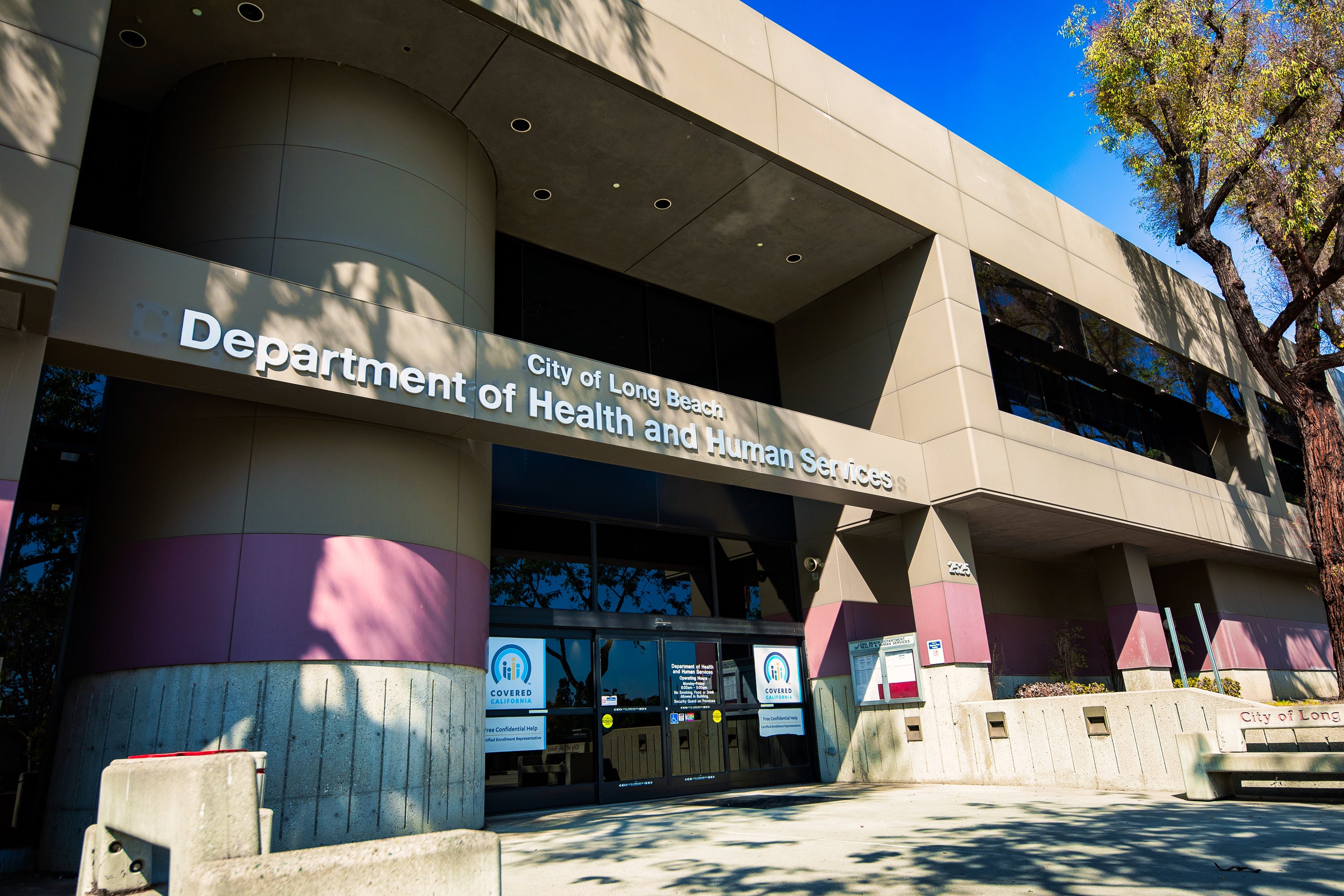 Exterior of brown and red Health Department building. Exterior of brown and red Health Department building.