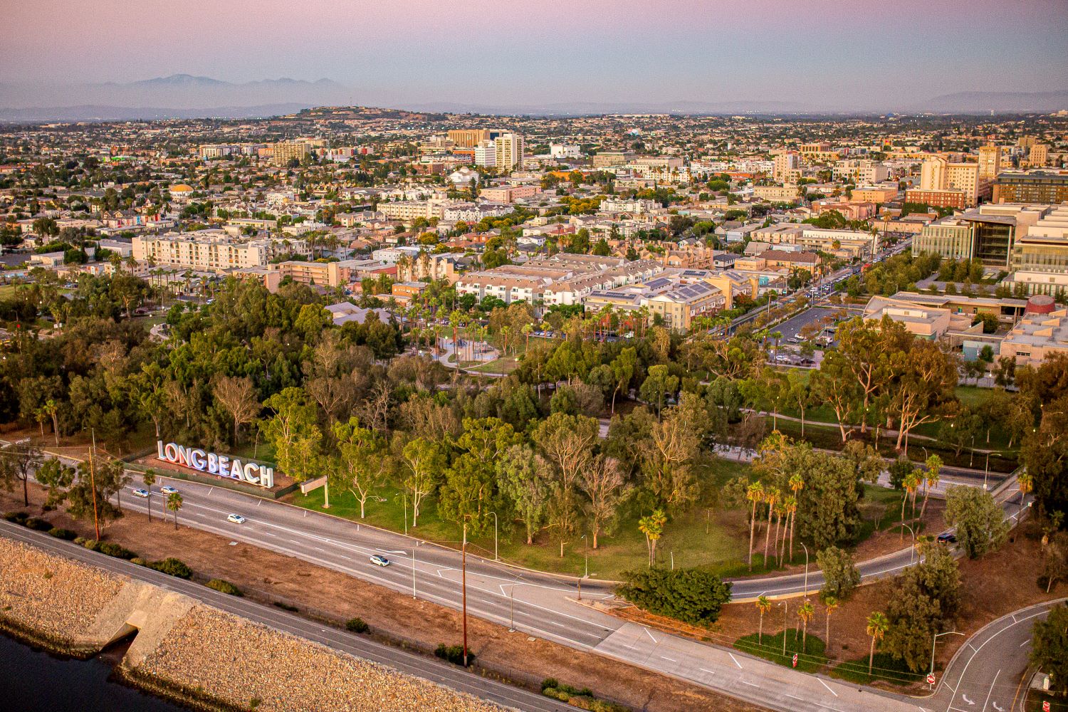 Aerial of Long Beach Sign Aerial of Long Beach Sign