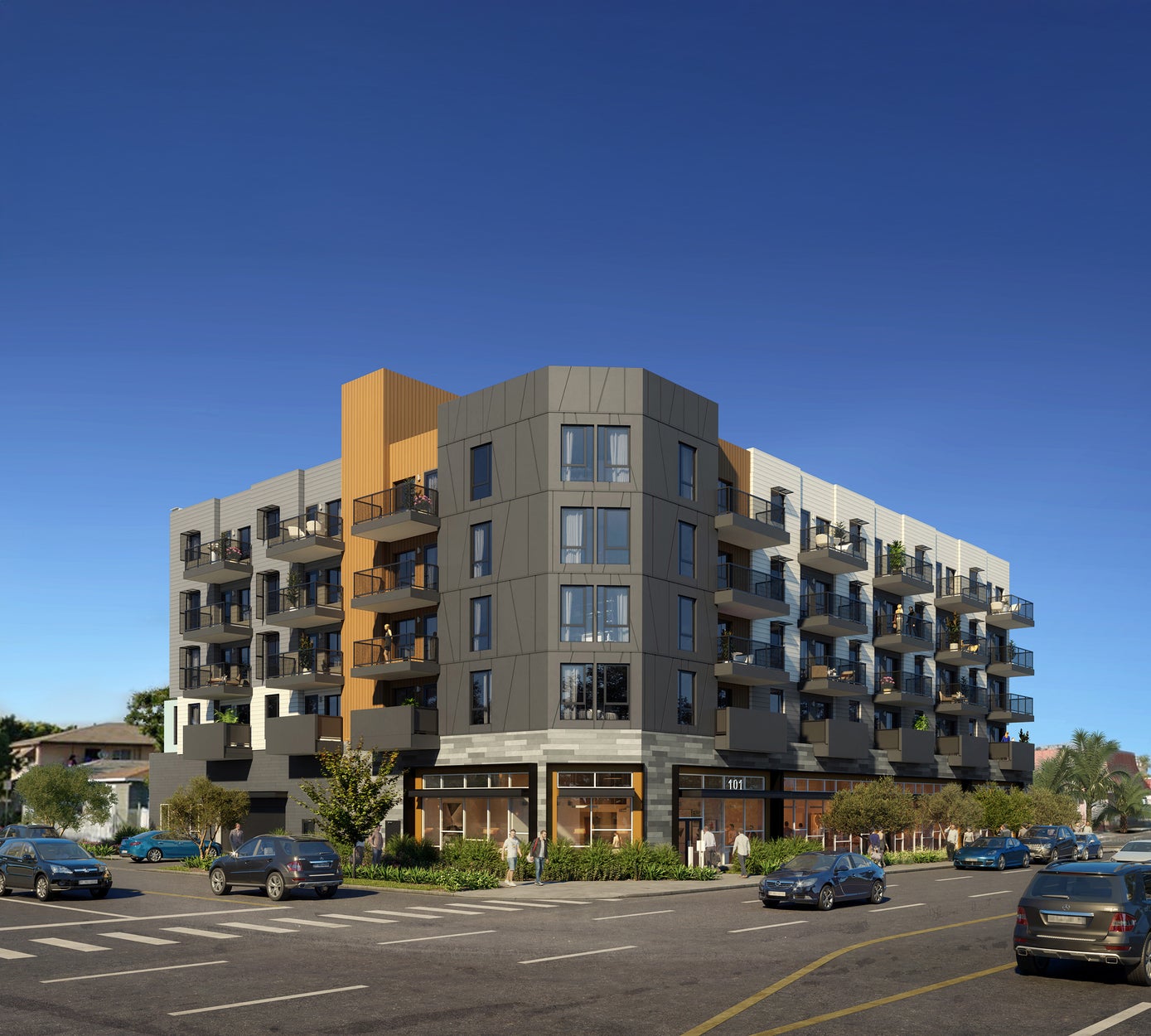Corner view of the new development, called The 101 due to its location at 101 E. Pacific Coast Highway.