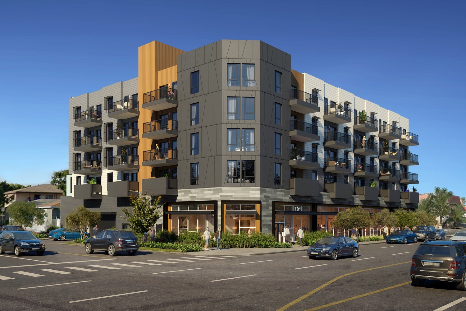 Corner view of the new development, called The 101 due to its location at 101 E. Pacific Coast Highway. Corner view of the new development, called The 101 due to its location at 101 E. Pacific Coast Highway.