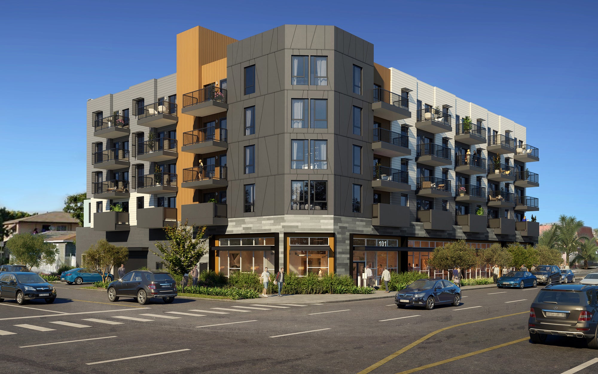 Corner view of the new development, called The 101 due to its location at 101 E. Pacific Coast Highway. Corner view of the new development, called The 101 due to its location at 101 E. Pacific Coast Highway.