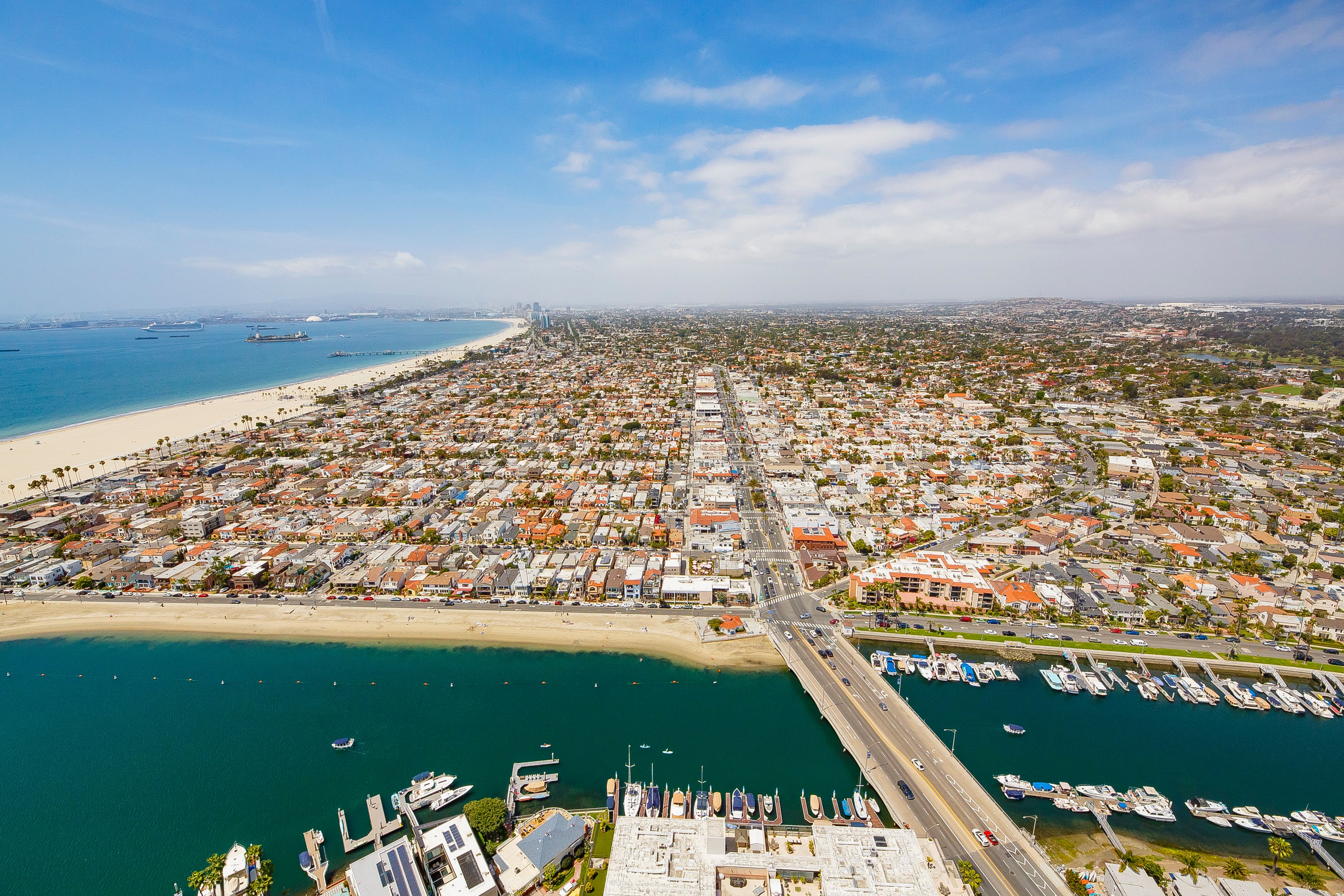 Aerial of water and cityscape Aerial of water and cityscape