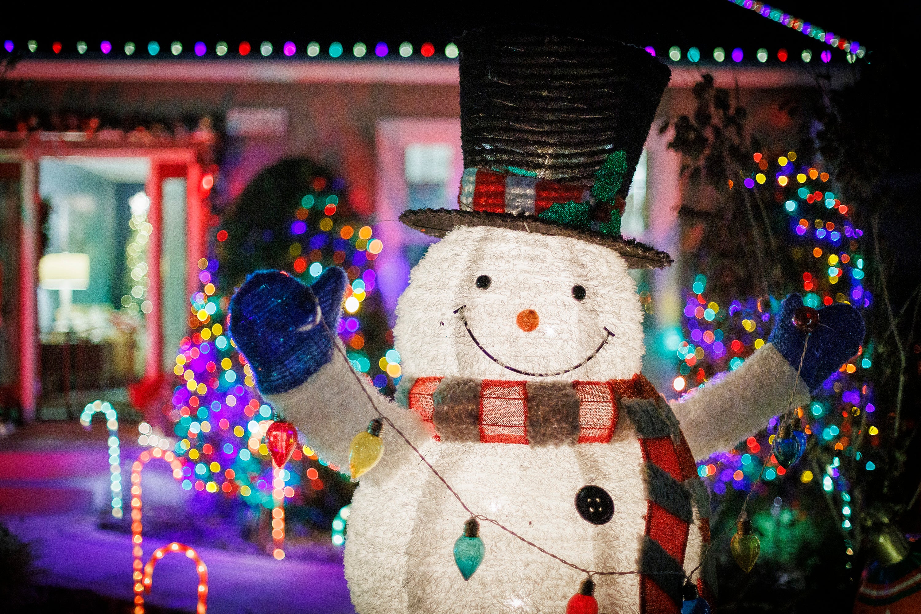 Christmas lights and snowman  Christmas lights and snowman