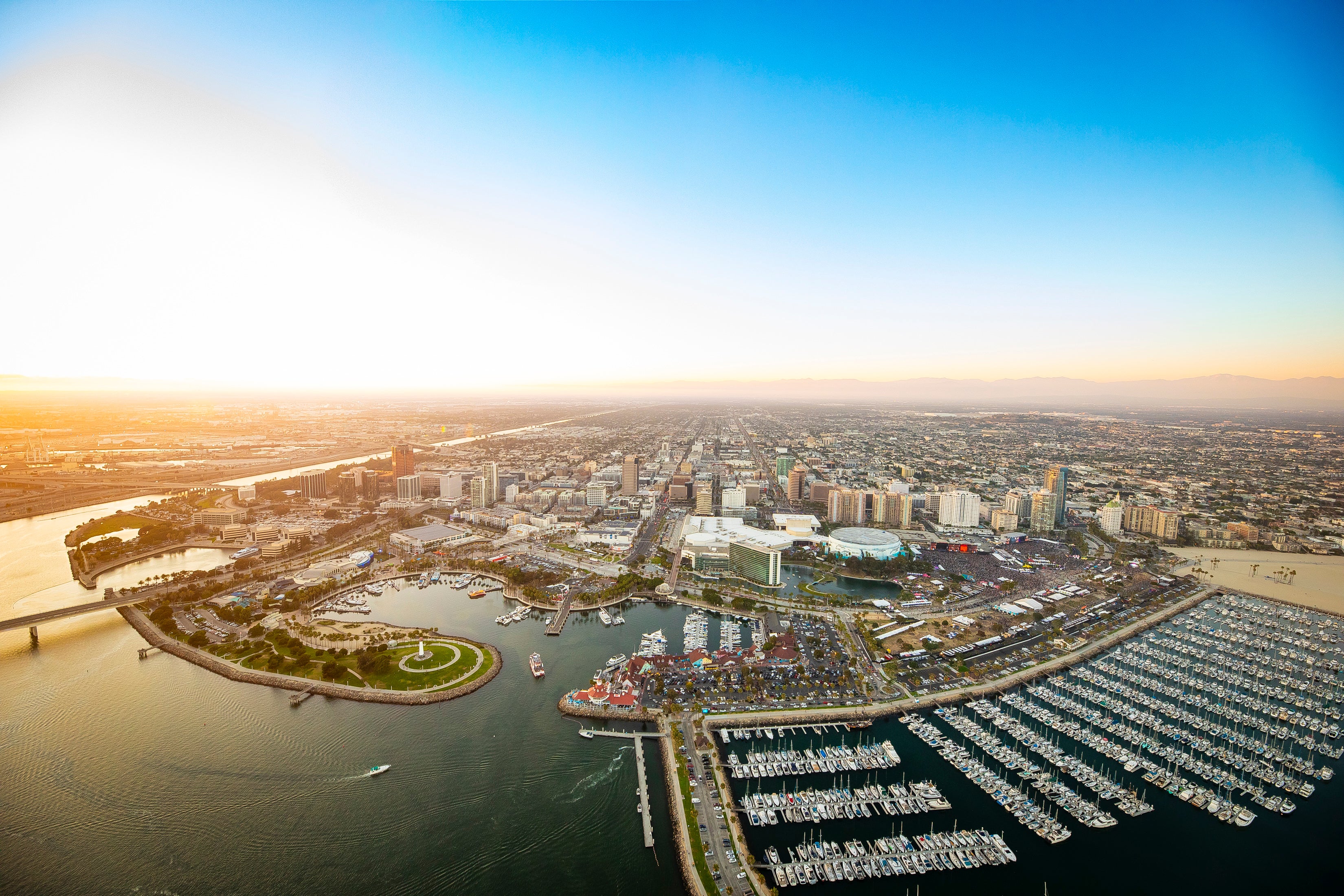 Aerial shot of Long Beach's shoreline. 