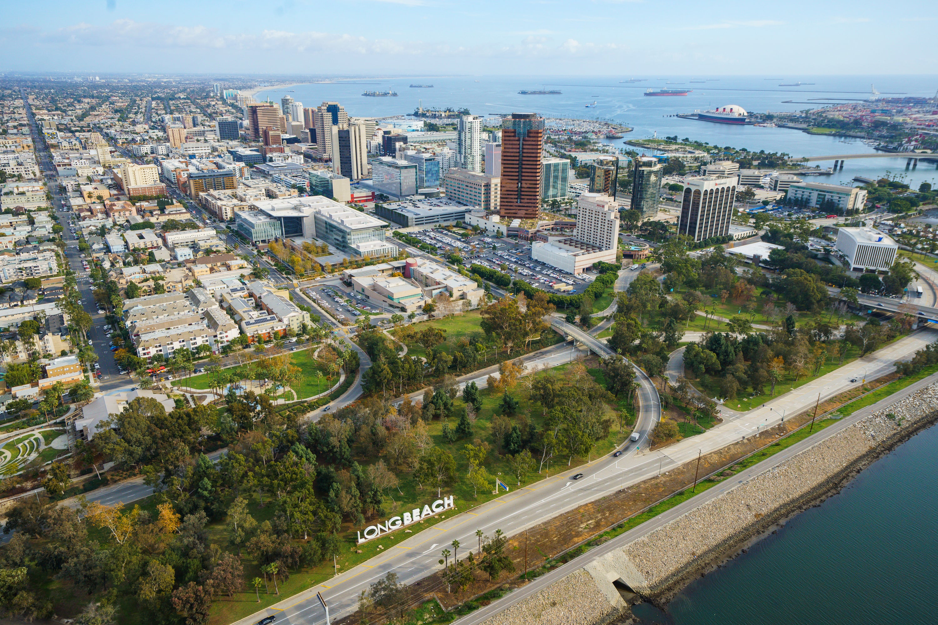 Aerial view of Long Beach skyline. Aerial view of Long Beach skyline.
