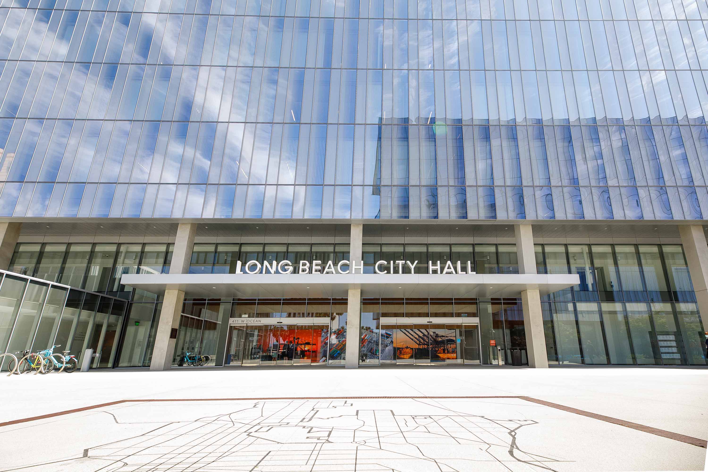 Exterior shot of the Long Beach City Hall entrance. Exterior shot of the Long Beach City Hall entrance.