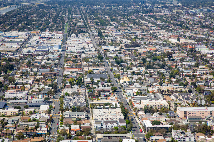 Aerial shot of neighborhood 