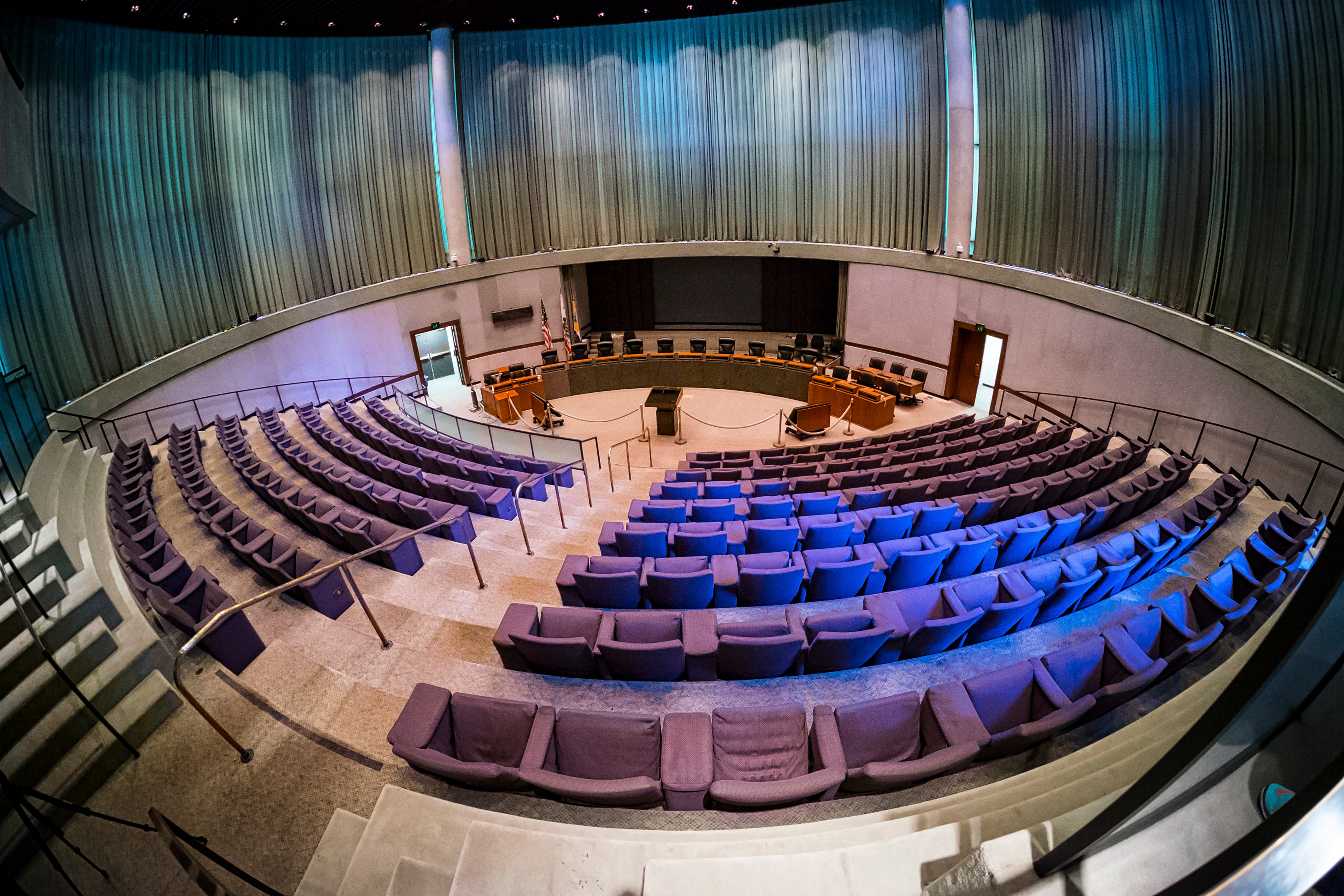 Seating inside City council chambers Seating inside City council chambers